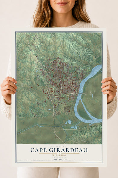 Map of Cape Girardeau, Missouri, 18 x 24 inch unframed archival matte print