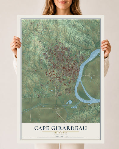 Map of Cape Girardeau, Missouri, 24 x 36 inch unframed archival matte print