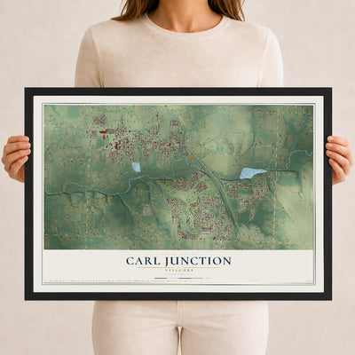 Map of Carl Junction, Missouri, 12 x 18 inch print in a black wood frame