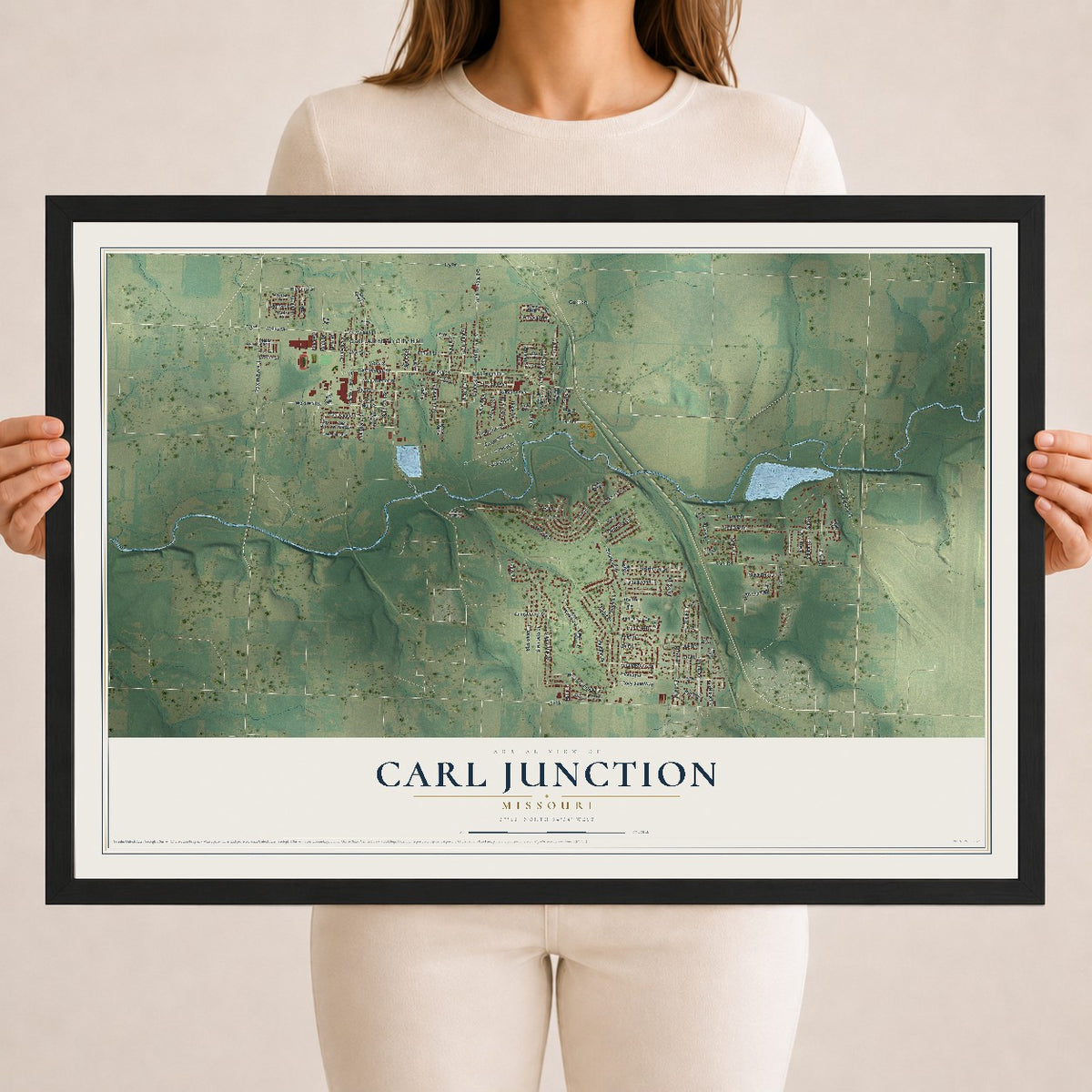 Map of Carl Junction, Missouri, 18 x 24 inch print in a black wood frame