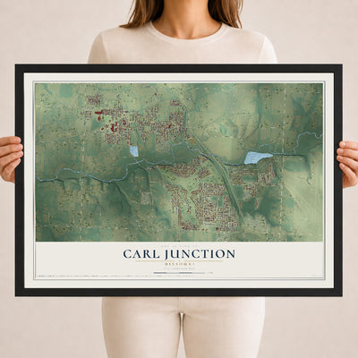Map of Carl Junction, Missouri, 18 x 24 inch print in a black wood frame