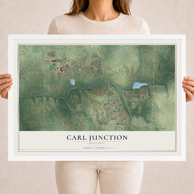 Map of Carl Junction, Missouri, 18 x 24 inch print in a white wood frame