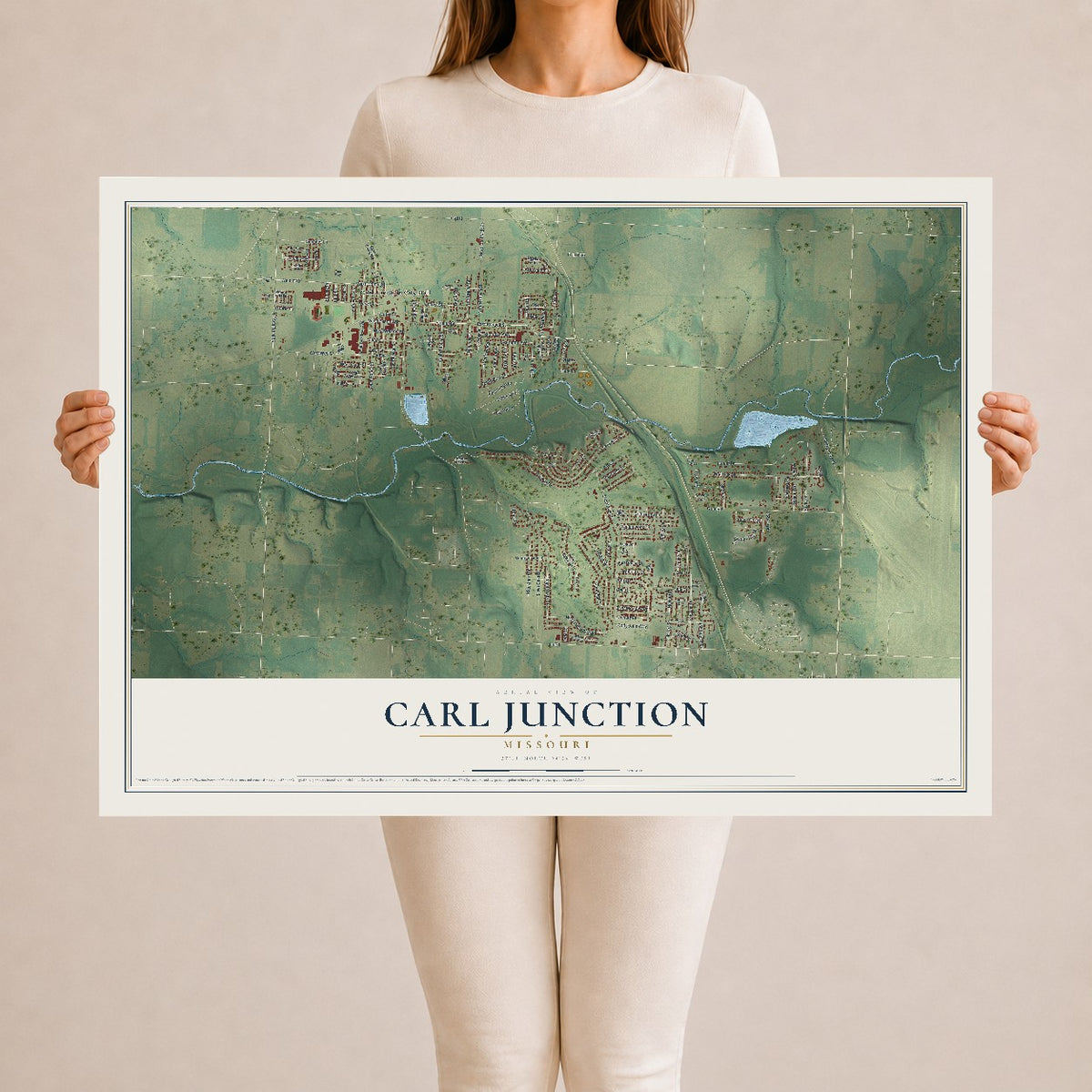 Map of Carl Junction, Missouri, 24 x 36 inch unframed archival matte print