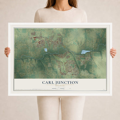 Map of Carl Junction, Missouri, 24 x 36 inch print in a white wood frame