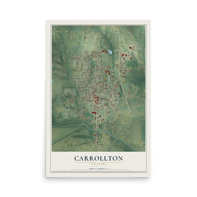 Map of Carrollton, Missouri, 12 x 18 inch unframed archival matte print