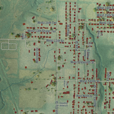 Second close-up of the map of Carrollton, Missouri print showing more streets and buildings
