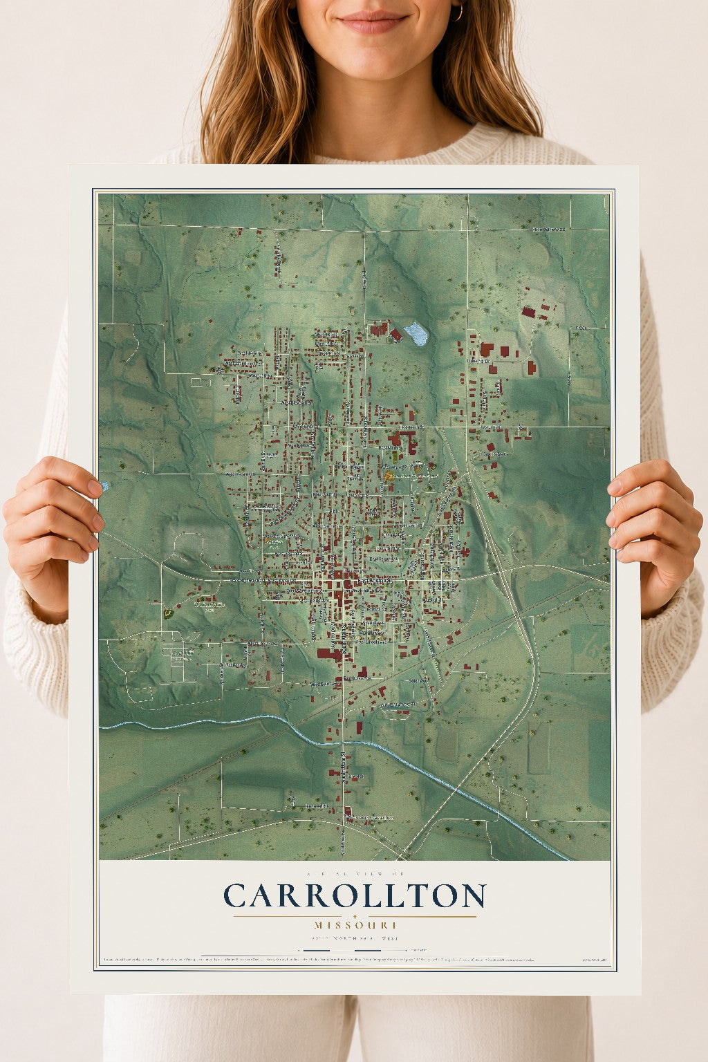 Map of Carrollton, Missouri, 18 x 24 inch unframed archival matte print