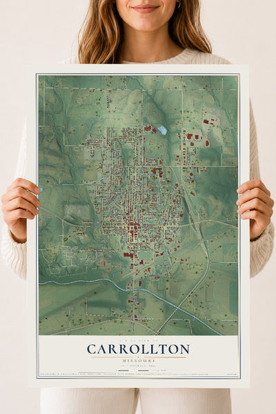 Map of Carrollton, Missouri, 18 x 24 inch unframed archival matte print