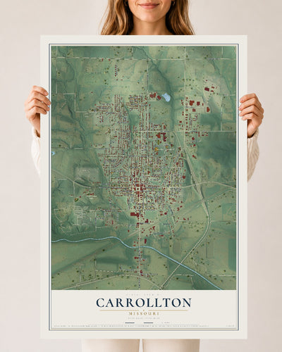 Map of Carrollton, Missouri, 24 x 36 inch unframed archival matte print