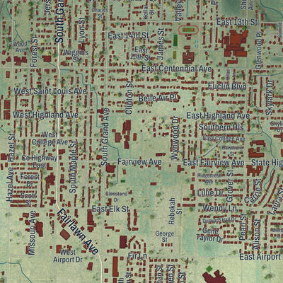 Close-up of the map of Carthage, Missouri print showing street and building detail