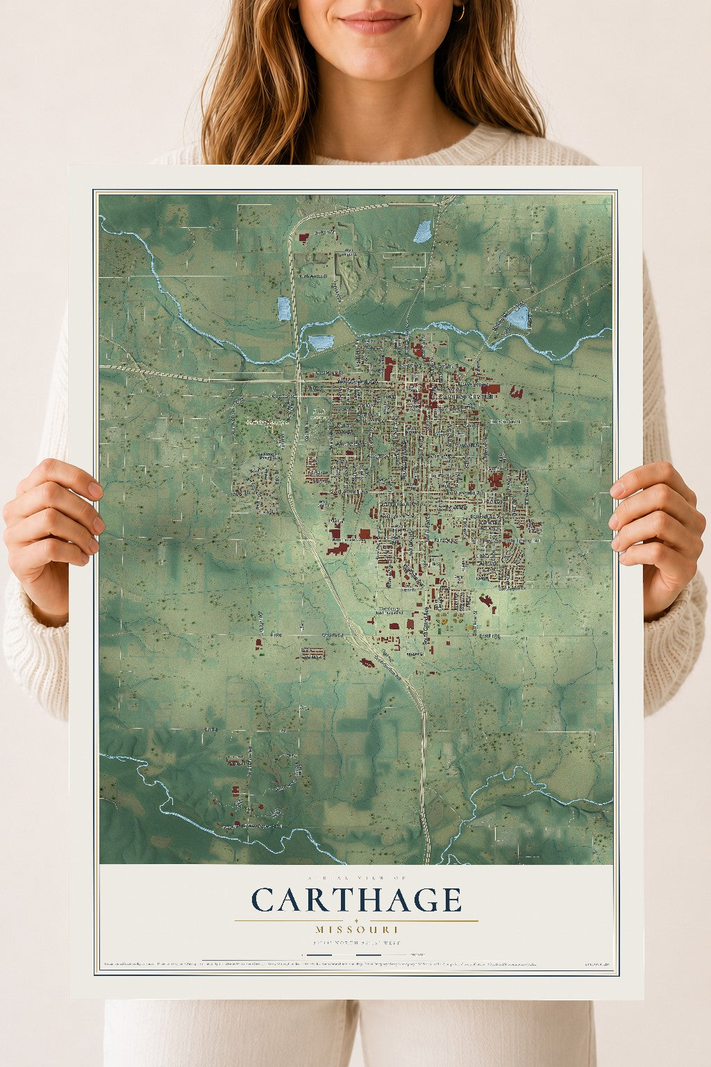 Map of Carthage, Missouri, 18 x 24 inch unframed archival matte print