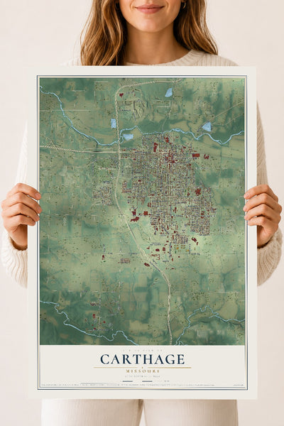 Map of Carthage, Missouri, 18 x 24 inch unframed archival matte print