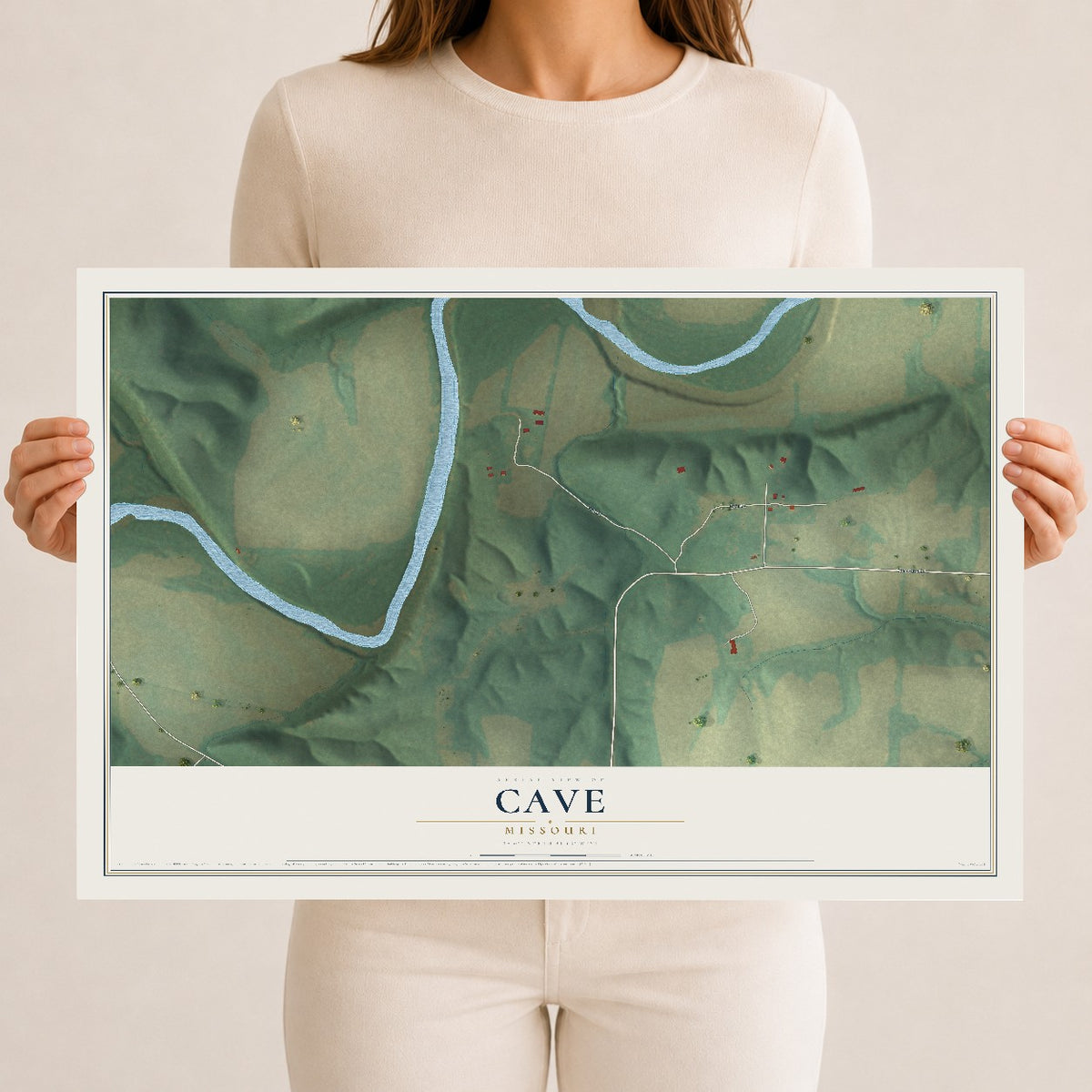 Map of Cave, Missouri, 12 x 18 inch unframed archival matte print