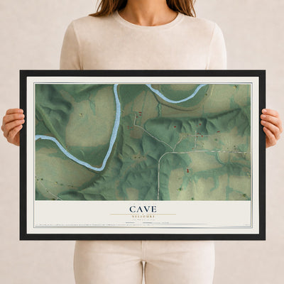 Map of Cave, Missouri, 12 x 18 inch print in a black wood frame