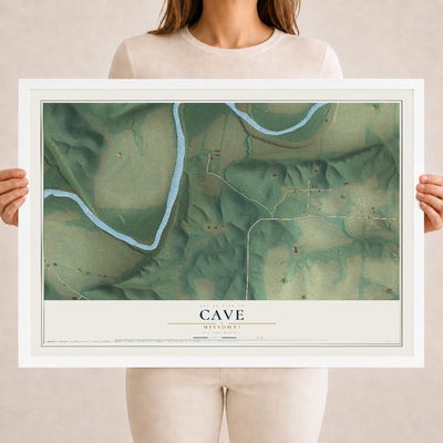 Map of Cave, Missouri, 18 x 24 inch print in a white wood frame