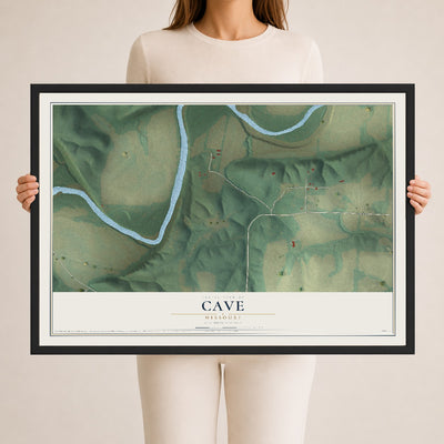 Map of Cave, Missouri, 24 x 36 inch print in a black wood frame