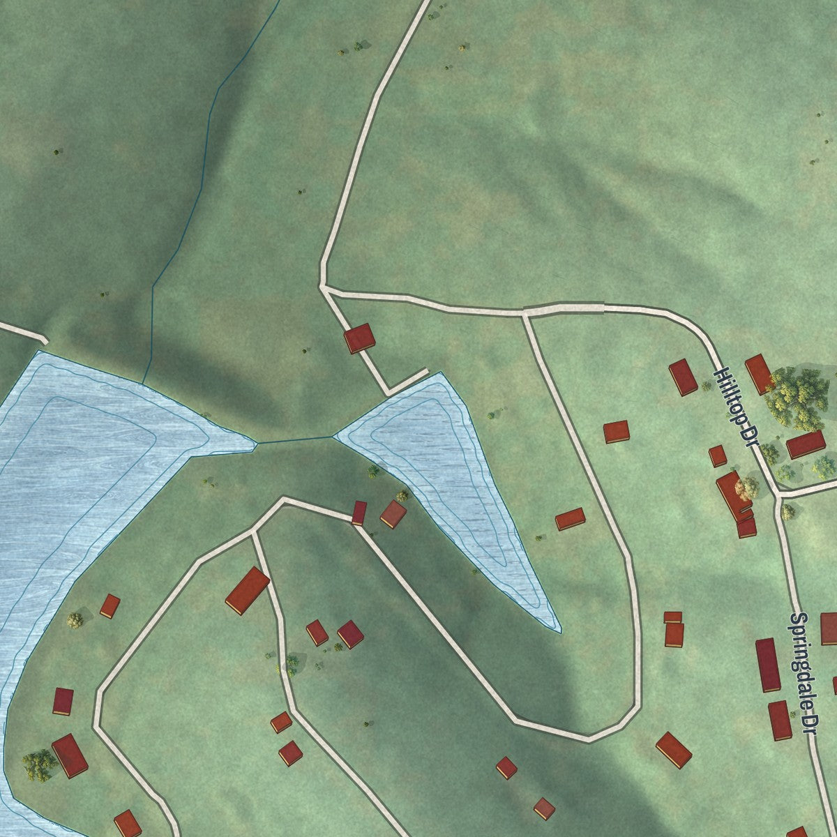 Close-up of the map of Cedar Hill Lakes, Missouri print showing street and building detail