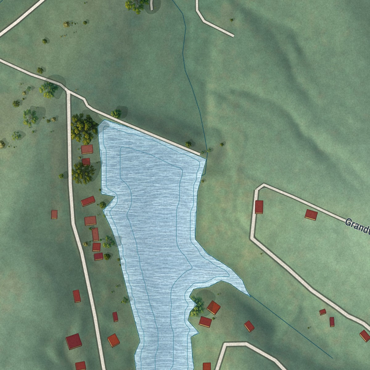 Second close-up of the map of Cedar Hill Lakes, Missouri print showing more streets and buildings