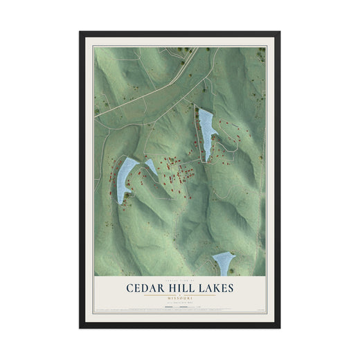 Map of Cedar Hill Lakes, Missouri, 12 x 18 inch print in a black wood frame