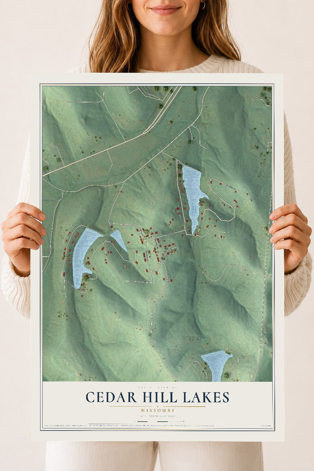 Map of Cedar Hill Lakes, Missouri, 18 x 24 inch unframed archival matte print