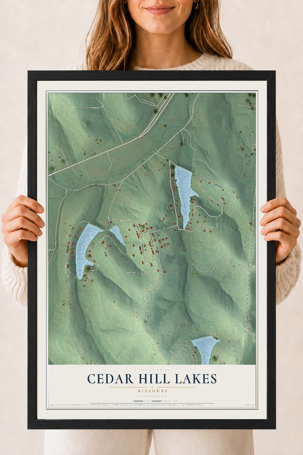 Map of Cedar Hill Lakes, Missouri, 18 x 24 inch print in a black wood frame