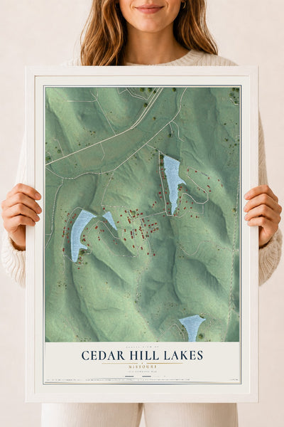 Map of Cedar Hill Lakes, Missouri, 18 x 24 inch print in a white wood frame