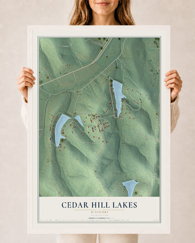 Map of Cedar Hill Lakes, Missouri, 24 x 36 inch print in a white wood frame