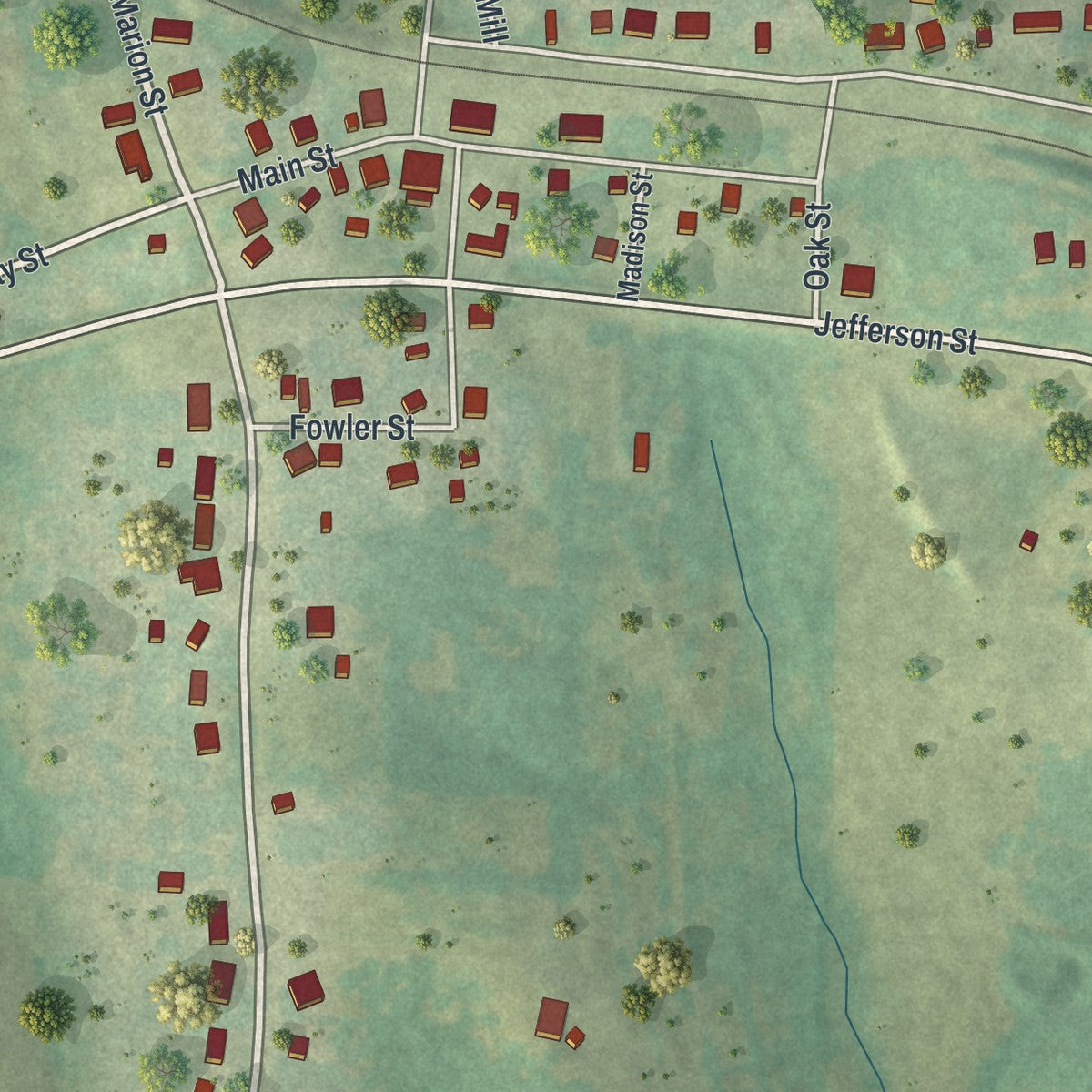 Close-up of the map of Centertown, Missouri print showing street and building detail