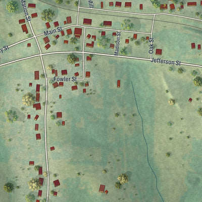 Close-up of the map of Centertown, Missouri print showing street and building detail