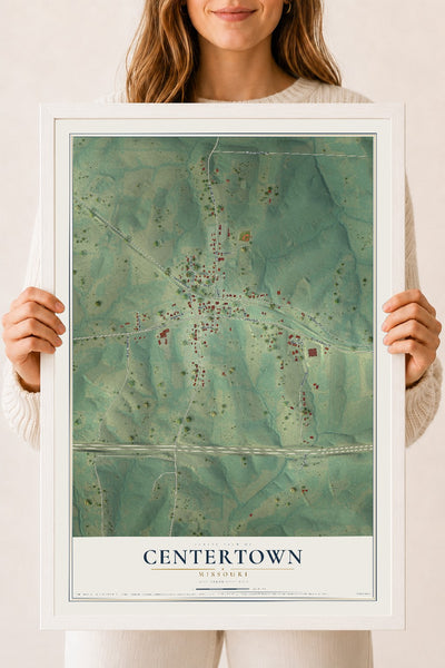 Map of Centertown, Missouri, 18 x 24 inch print in a white wood frame