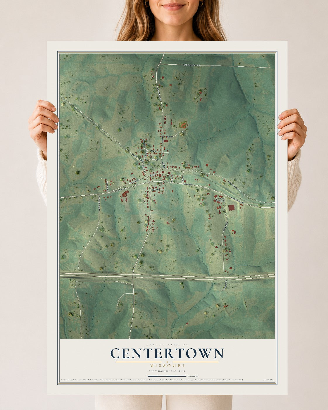 Map of Centertown, Missouri, 24 x 36 inch unframed archival matte print