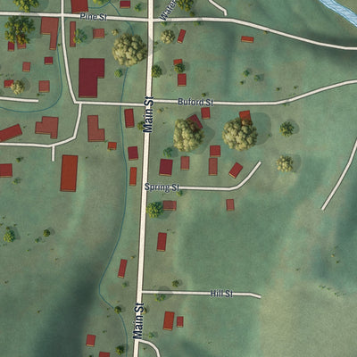 Close-up of the map of Centerville, Missouri print showing street and building detail