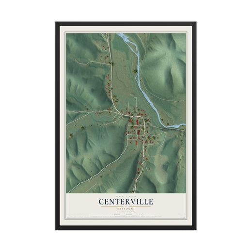 Map of Centerville, Missouri, 12 x 18 inch print in a black wood frame