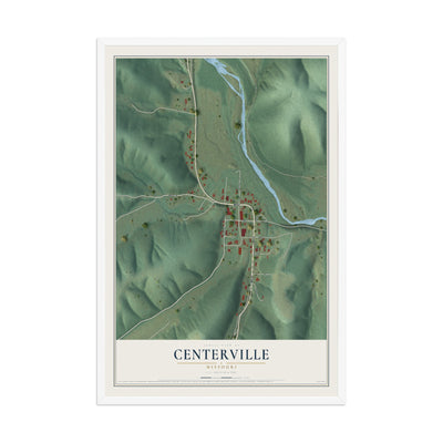 Map of Centerville, Missouri, 12 x 18 inch print in a white wood frame