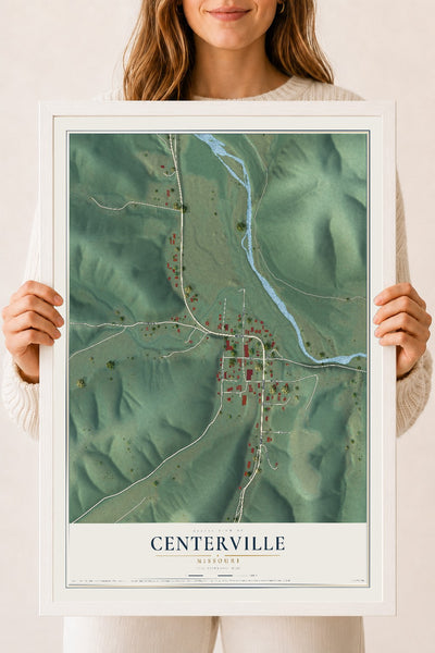 Map of Centerville, Missouri, 18 x 24 inch print in a white wood frame