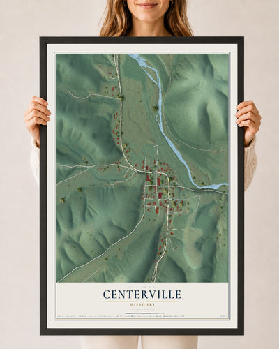 Map of Centerville, Missouri, 24 x 36 inch print in a black wood frame
