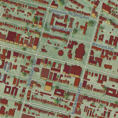 Close-up of the map of Central West End, Missouri print showing street and building detail