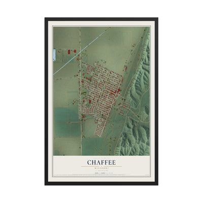 Map of Chaffee, Missouri, 12 x 18 inch print in a black wood frame