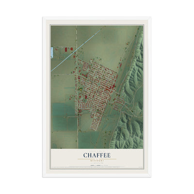 Map of Chaffee, Missouri, 12 x 18 inch print in a white wood frame