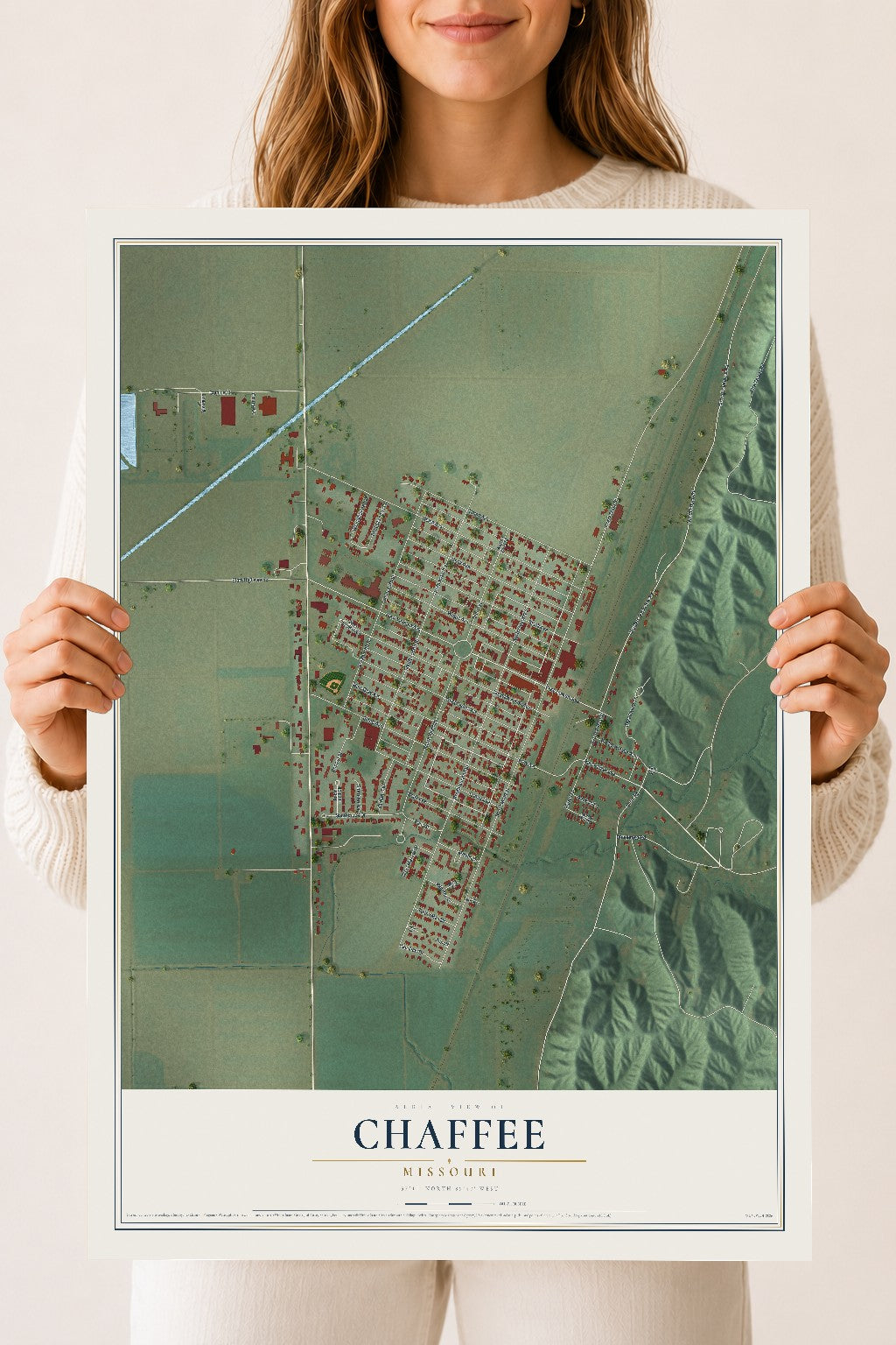 Map of Chaffee, Missouri, 18 x 24 inch unframed archival matte print