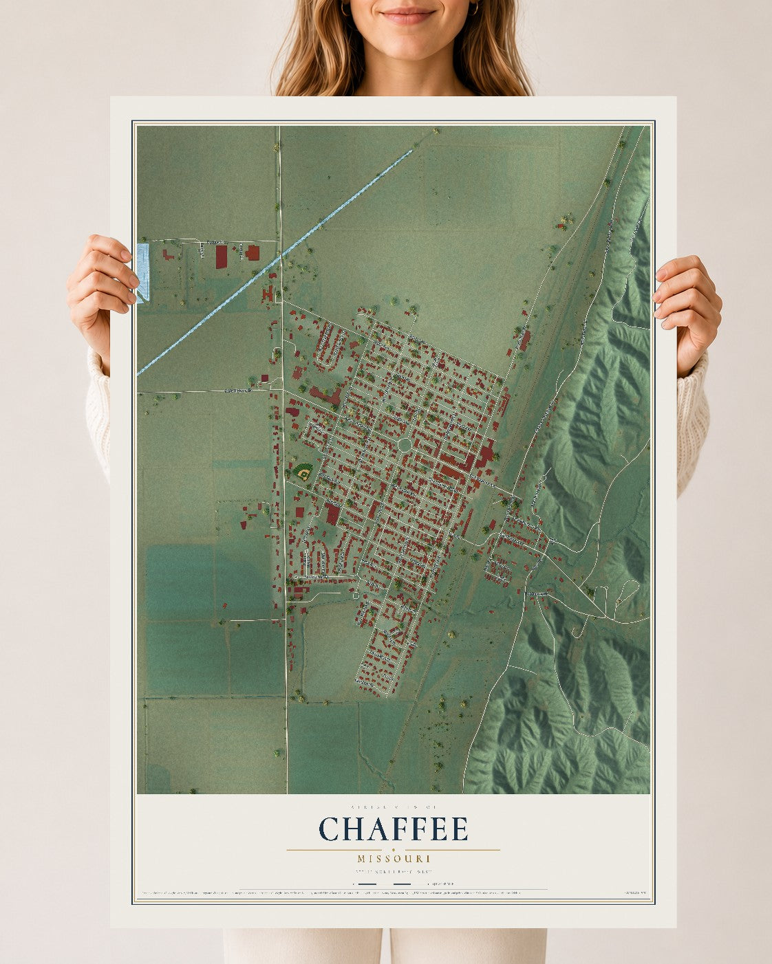 Map of Chaffee, Missouri, 24 x 36 inch unframed archival matte print