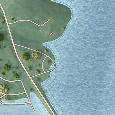 Second close-up of the map of Chain-O-Lakes, Missouri print showing more streets and buildings