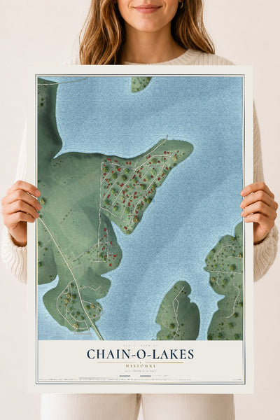 Map of Chain-O-Lakes, Missouri, 18 x 24 inch unframed archival matte print