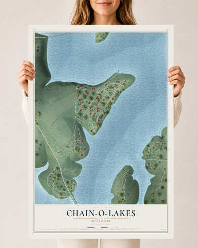 Map of Chain-O-Lakes, Missouri, 24 x 36 inch unframed archival matte print