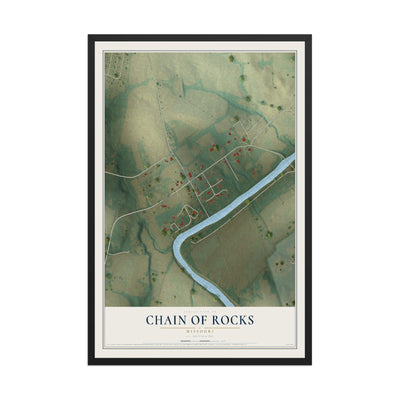 Map of Chain of Rocks, Missouri, 12 x 18 inch print in a black wood frame