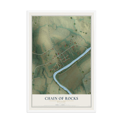 Map of Chain of Rocks, Missouri, 12 x 18 inch print in a white wood frame