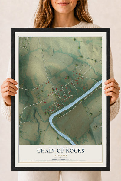 Map of Chain of Rocks, Missouri, 18 x 24 inch print in a black wood frame