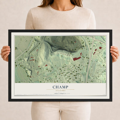 Map of Champ, Missouri, 12 x 18 inch print in a black wood frame