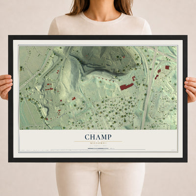 Map of Champ, Missouri, 18 x 24 inch print in a black wood frame