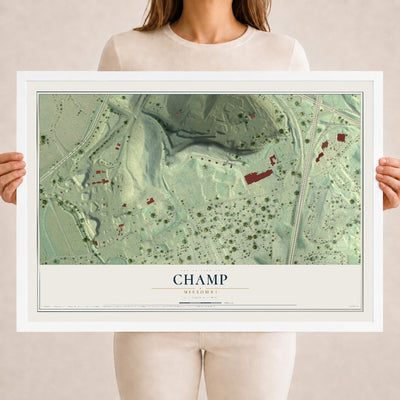 Map of Champ, Missouri, 18 x 24 inch print in a white wood frame